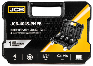 Набір головок ударних глибоких JCB Tools JCB-4045-9MPB, 4 од., 1/2", 12-гранні (34, 36, 38, 41 мм) JCB-4045-9MPB фото