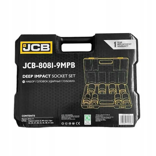 Набор ударных глубоких головок в кейсе 8 ед. 1" (12-гранные) 22&ndash;41 мм JCB Tools JCB-8081-9MPB JCB-8081-9MPB фото